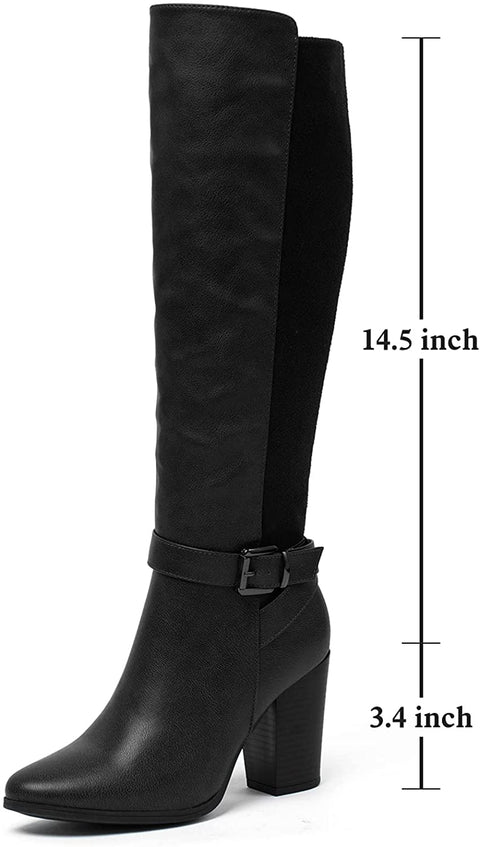 Women's Heeled Knee High Boots Zip Up High Chunky Heeled Boots