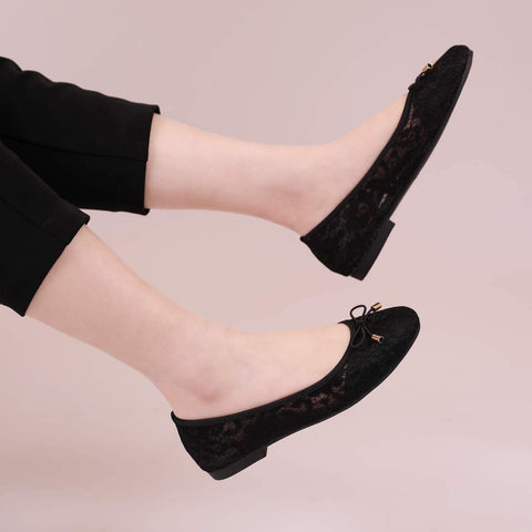 MUSSHOE Ballet Flats for Women Floral Breathable Crochet Lace Ballet Shoes Comfortable Slip On Women's Flats