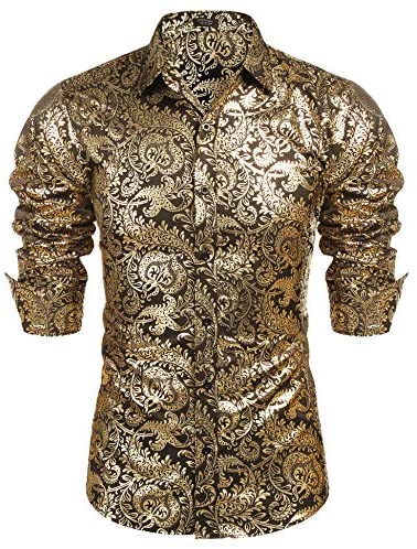Men's Luxury Design Shirts Floral Dress Shirt Casual Button Down Shirts