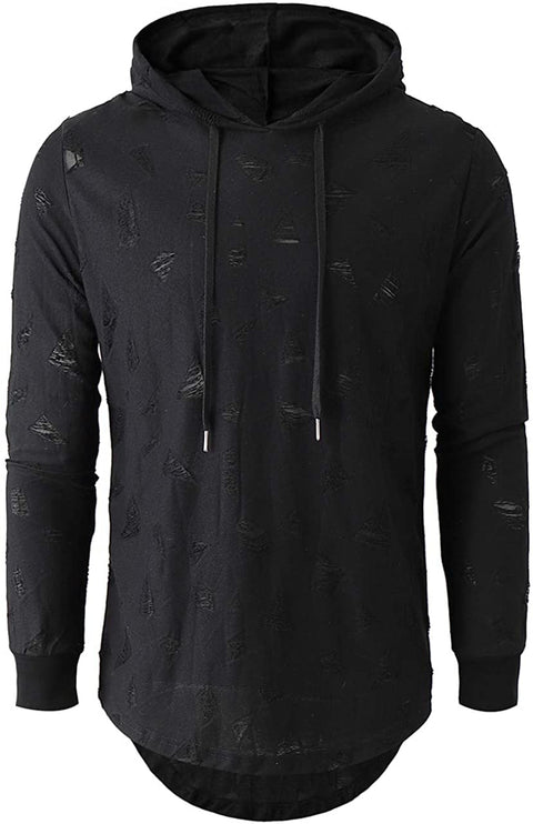 KLIEGOU Men's Hipster Hip Hop Hoodie Hole Tshirt 1705-2…