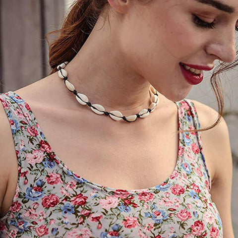 FONYVE Cowrie Shell Necklace for Women Girls Handmade Natural Seashell Necklace Choker Summer Adjustable Puka Shell Necklace Collar Boho Beach Jewelry