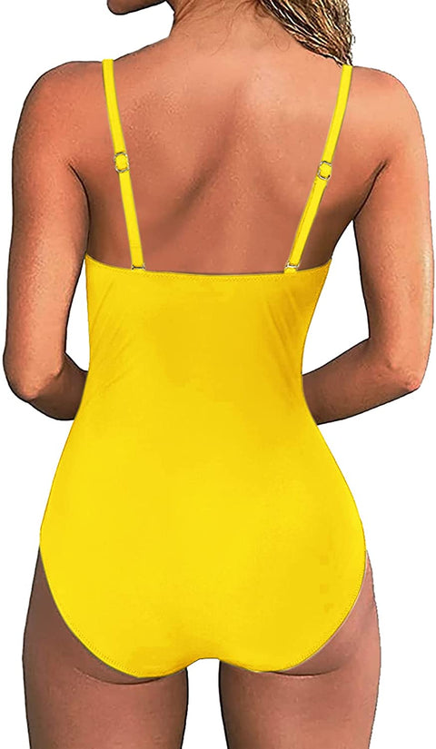 Zwurew Women Scallop Trimmed One Piece Swimsuit Solid Swimwear Monokini Bather Bathing Suit Beachwear