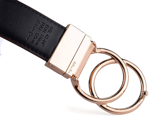 Beltox Women Belt Leather 1.3” Reversible 2 in 1 Rotated 2 Rings Gold Buckle