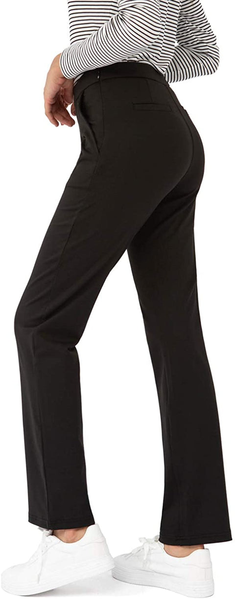 Womens Casual Pants for Work Side Zipper with Pleated Pockets Straight Leg
