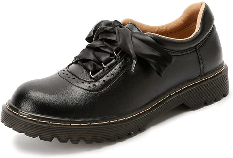 KANGFEINI Women's Classic Formal Lace-Up Dress Shoes Flat Retro Wingtip Oxford Shoes