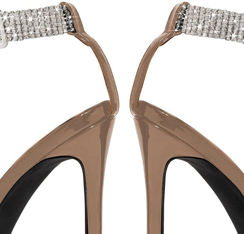 FSJ Women Sexy Pointed Toe D'Orsay Stiletto High Heel Pumps Sparkly Rhinestone Ankle Strap Buckled Sandals Prom Party Dress Shoes Size 4-15 US