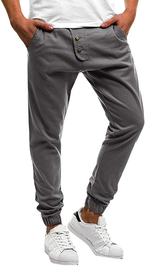 Men's Button Patchwork Slim Leg Ankle Cuff Casual Cargo Pants