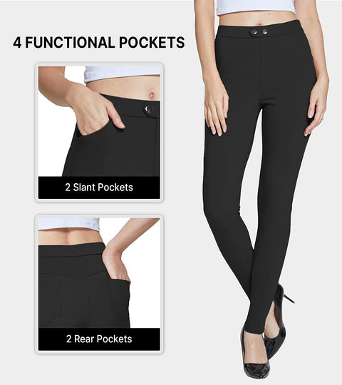 Women's Dress Pants Skinny Stretch Pull On Jeggings Pants Casual Work Office Business Leggings Slim with Pockets Black XL
