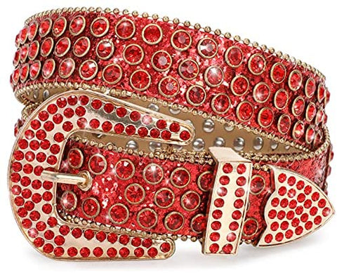 Women’s Rhinestones belt Western Cowgirl Cowboy Bling Studded Leather Belt for Jeans Pants