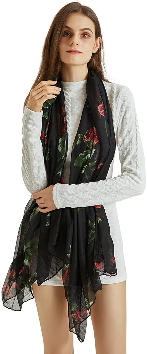 Women Floral Sheer Scarf Shawl - 3PCS Lightweight Scarfs Shawl Wrap Scarves Thin Scarfs for Women Soft Long Scarf