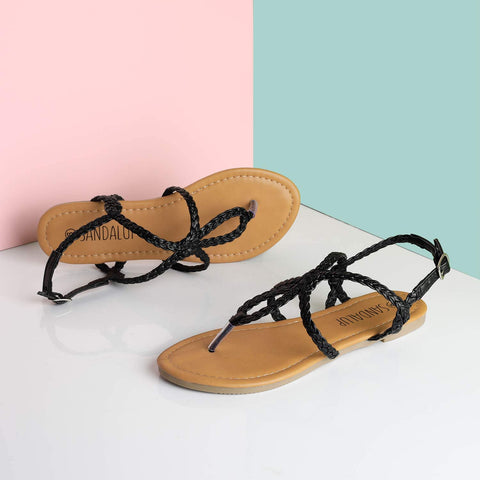 SANDALUP Women's Braided Strap Thong Flat Sandals