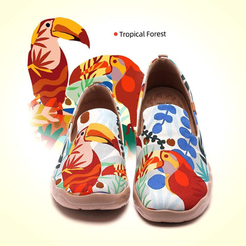 UIN Men's Lightweight Slip Ons Loafers Walking Flats Casual Comfort Art Painted Travel Shoes Tropical Forest