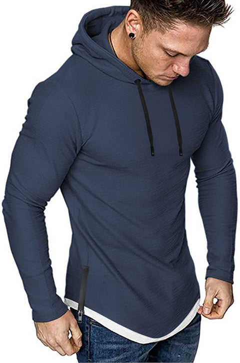 iWoo Mens Hooded T-Shirts Casual Lightweight Workout Hoodie Long/ Short Sleeve Hoodies Pullover Tee Tops Double Zips