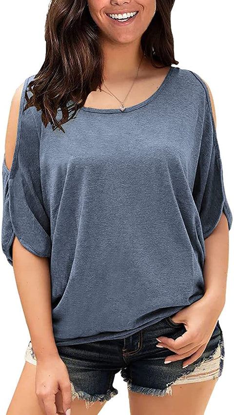Yousify Womens Summer Cold Shoulder Tops Half Sleeves T Shirt Boat Neck Pullover Loose Basic Blouses Tees