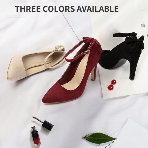 katliu Women's Pointed Toe High Heels Pumps Stiletto Ankle Strap Bow Tie Party Wedding Dressy Pumps Shoes