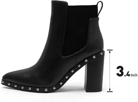 Women's Ankle Boots Pointed Toe Chelsea Boots Elastic Gore Heeled Boots