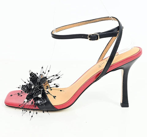 FSJ Women High Heels Sandals Stiletto Ankle Strap Open Square Toe Special Dress Evening Unique Flowers Shoes Size 4-15 US