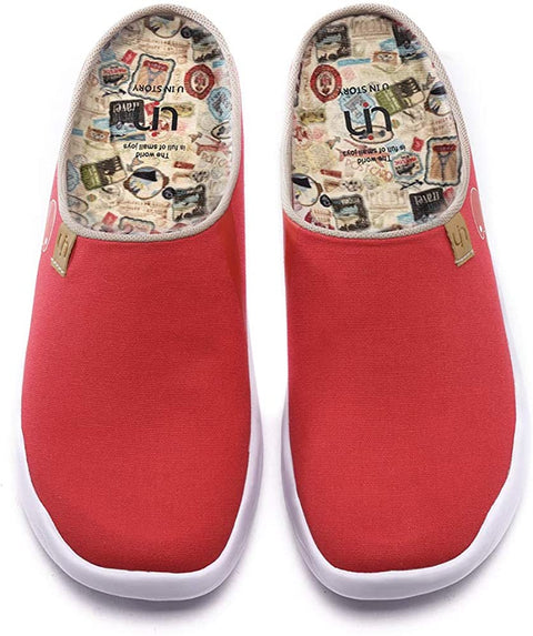 UIN Women's Men's Flats Slippers Fashion Canvas Comfort Wide Toe Casual Household Slip On Summer Travel Shoes Unisex Red
