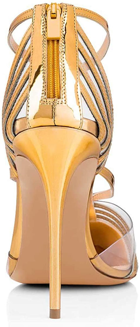 FSJ Women Strappy Pointed Toe Thin High Heel Sandals Ankle Straps Stiletto Pumps Party Prom Shoes Size 4-15 US