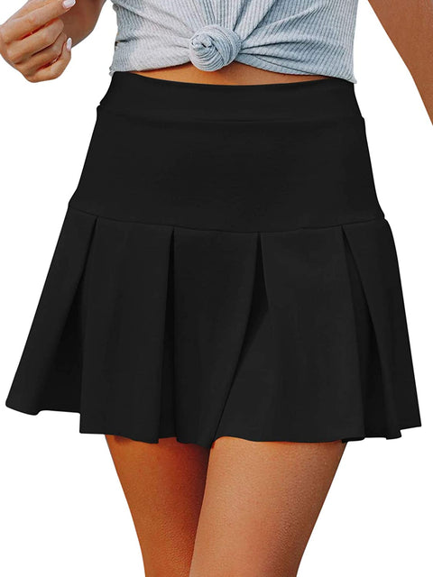 Womens Tennis Skirt Athletic Pleated Skirt Active Skirts with Shorts Golf Running Workout Mini Skirts with Pockets Black Large