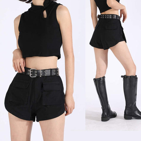 Double Grommet PU Leather Belt for Women/Men Punk metal Jean Belt Wide 1.5 Inch