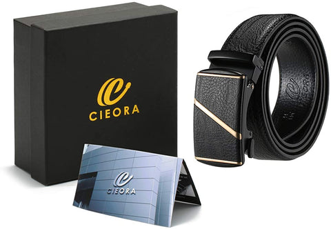 CIEORA Men's Dress Belt Genuine Leather Ratchet with Automatic Buckle,Trim to Fit