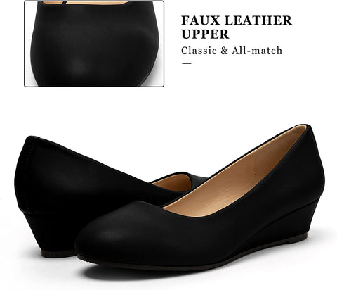 katliu Women Wedge Pumps Comfort Low Heel Pumps Shoes Classic Round Toe Dress Pumps