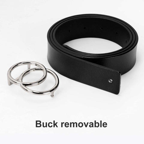 Women’s Leather Ring Belt for Jean, Mothers Day Gifts Double Circle Buckle Belts
