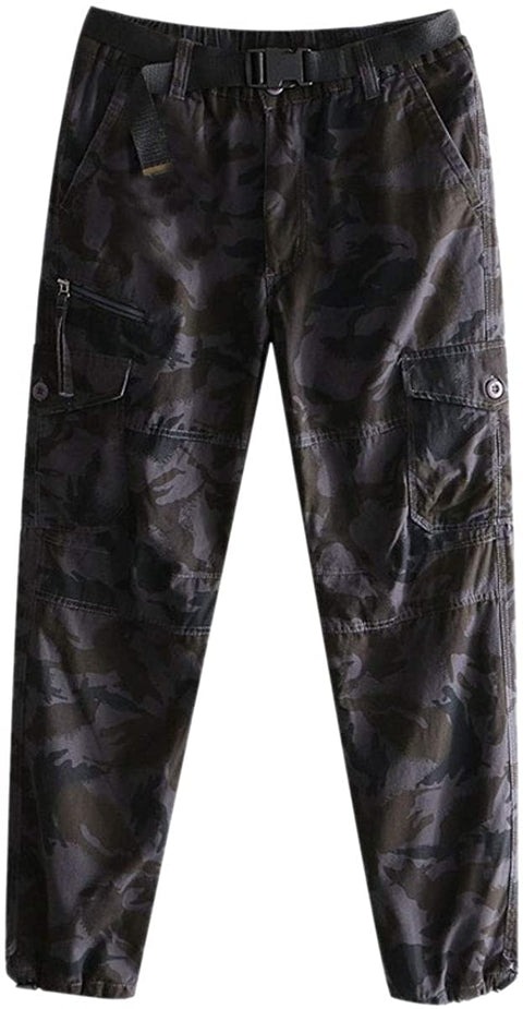Men's Outdoor Fleece Lined Cargo Pants Winter Warm Casual Camo Printed Work Pant