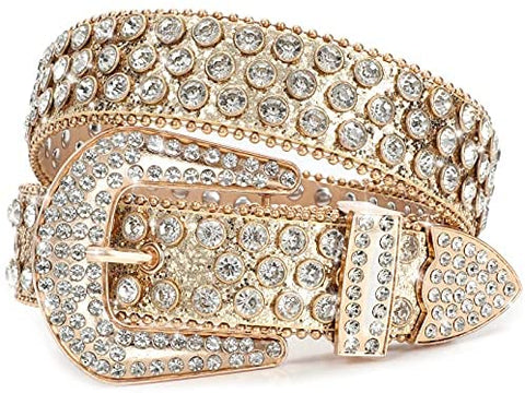 Women’s Rhinestones belt Western Cowgirl Cowboy Bling Studded Leather Belt for Jeans Pants