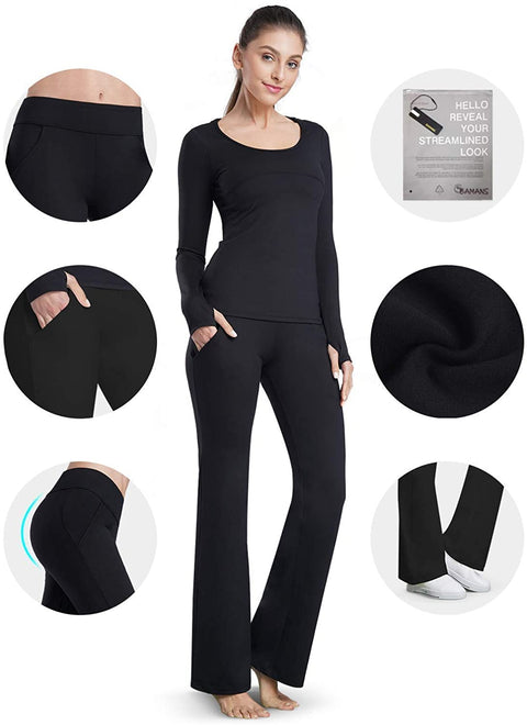 Yoga Dress Pants for Women Bootcut, Slant Pockets, Wide Flare, Workout Long Bootleg Dress Yoga Pants