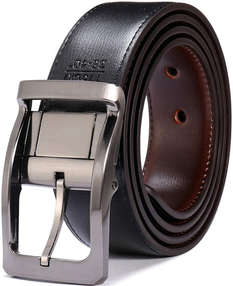 Belts for Men Reversible Leather 1.25” Waist Strap Fashion Dress Buckle Beltox