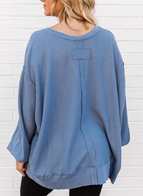 Zwurew Women's Waffle Knit Off Shoulder V-neck Sweater Dolman Long Sleeve Sweatshirt Top