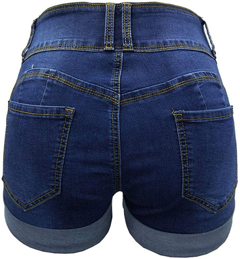 Women's Rolled Hem Casual Ripped High Waisted Distressed Denim Shorts