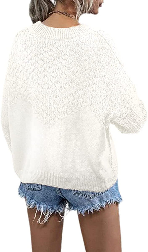 Womens Crew Neck Sweater Long Sleeve Oversized Pullover Sweaters Loose Chunky Knit Tops
