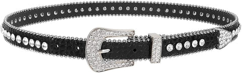 Women Skinny Rhinestone Belt For Jeans Thin Leather Waist Belts With Boho Jewelry Buckle