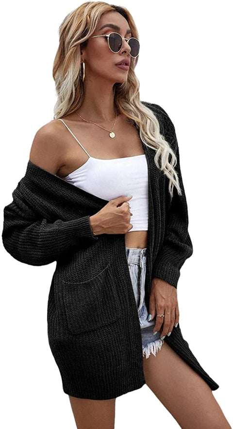Dyexces Women's Cardigan Sweater Loose Open Front Long Sleeve Knit Chunky with Pocket