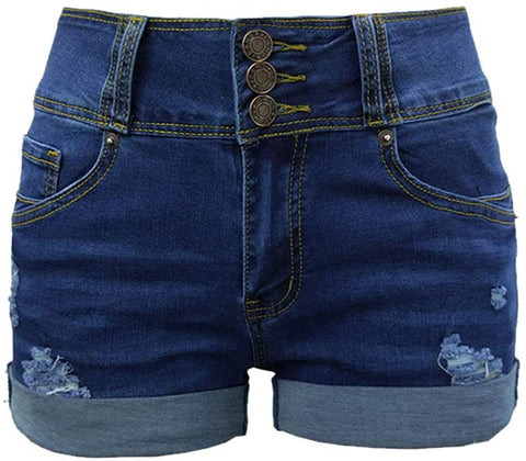 Women's Rolled Hem Casual Ripped High Waisted Distressed Denim Shorts