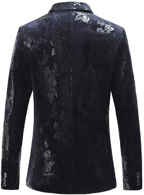 Men's Handsome Fashion Printed Flower Blazer Business Casual Breasted One Button Coat