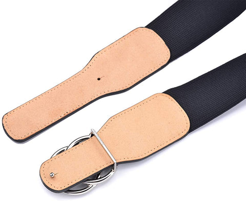 Beltox Women’s Elastic Stretch Wide Waist Belts w Double Rings Gold/Silver Buckle …