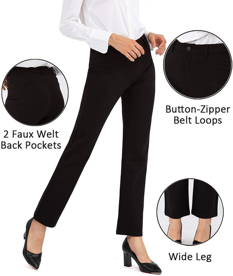 Dress Pants for Women Business Casual Stretch Work Pants with Pockets Straight Leg
