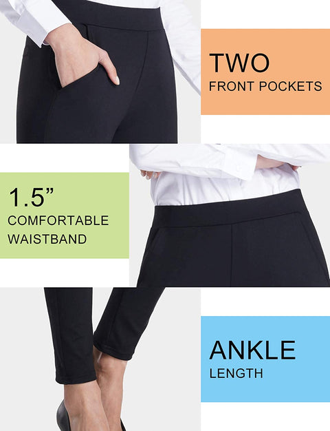 Women's Skinny Leg Work Pull on Slim Stretch Yoga Dress Pants w/Tummy Control