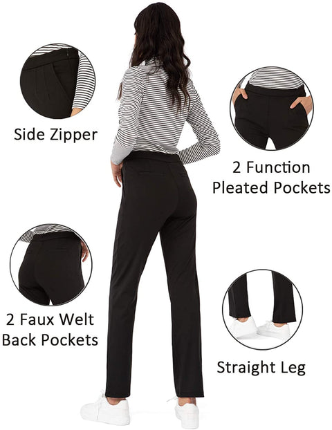 Womens Casual Pants for Work Side Zipper with Pleated Pockets Straight Leg