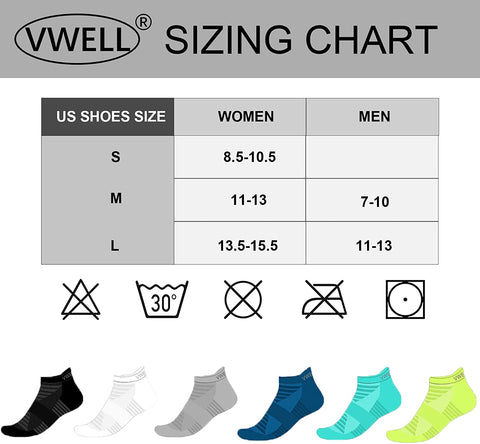 VWELL Athletic Running Socks for Men Women, Cushioned Sports Ankle Socks, Low Cut Socks, Moisture Wicking 6 Pairs