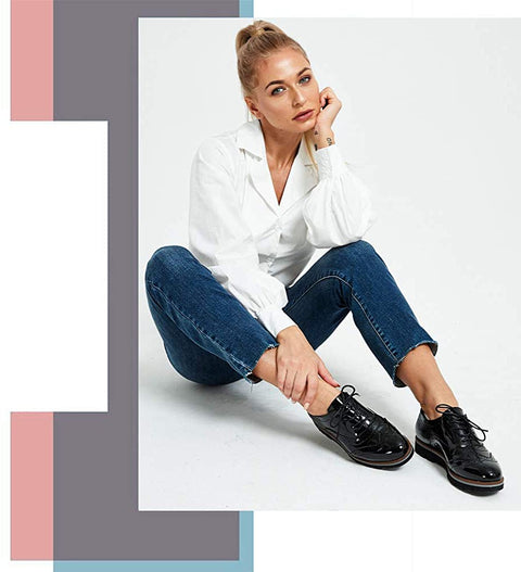 Women Lace Up Oxford Shoes Wingtip Brogue Walking Shoes