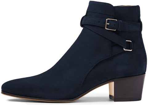 FSJ Women Elegant Round Toe Ankle Boots Comfortable Walking Mid High Chunky Heels Strappy Buckle Dress Shoes Size 4-15 M US