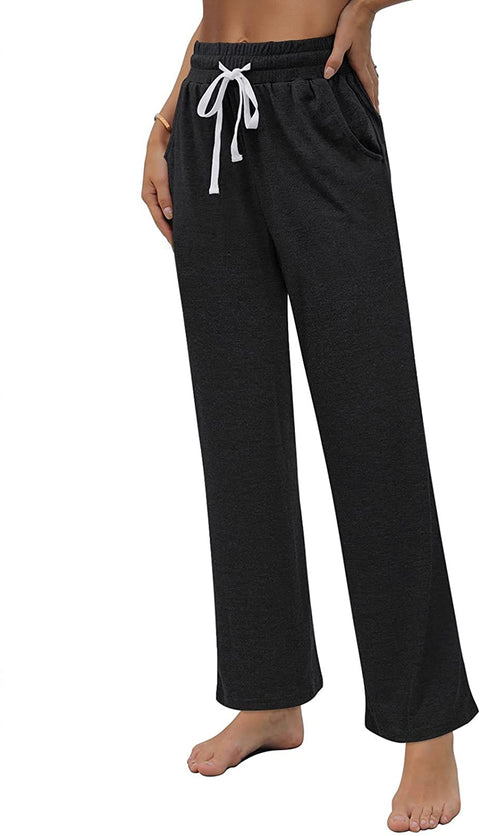 Womens Yoga Pants Comfy Wide Leg Drawstring Loose Straight Lounge Running Workout Pants with Pockets