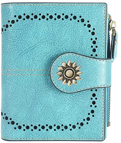Lavemi Womens Leather Wallet RFID Blocking Small Bifold Compact Credit Card Case Purse for Women with ID Window Zipper Pocket