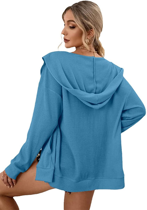 Zip Up Hoodie Women Long Sleeve Waffle Fall Oversized Sweatshirts Casual Hoodies Jacket with Pocket