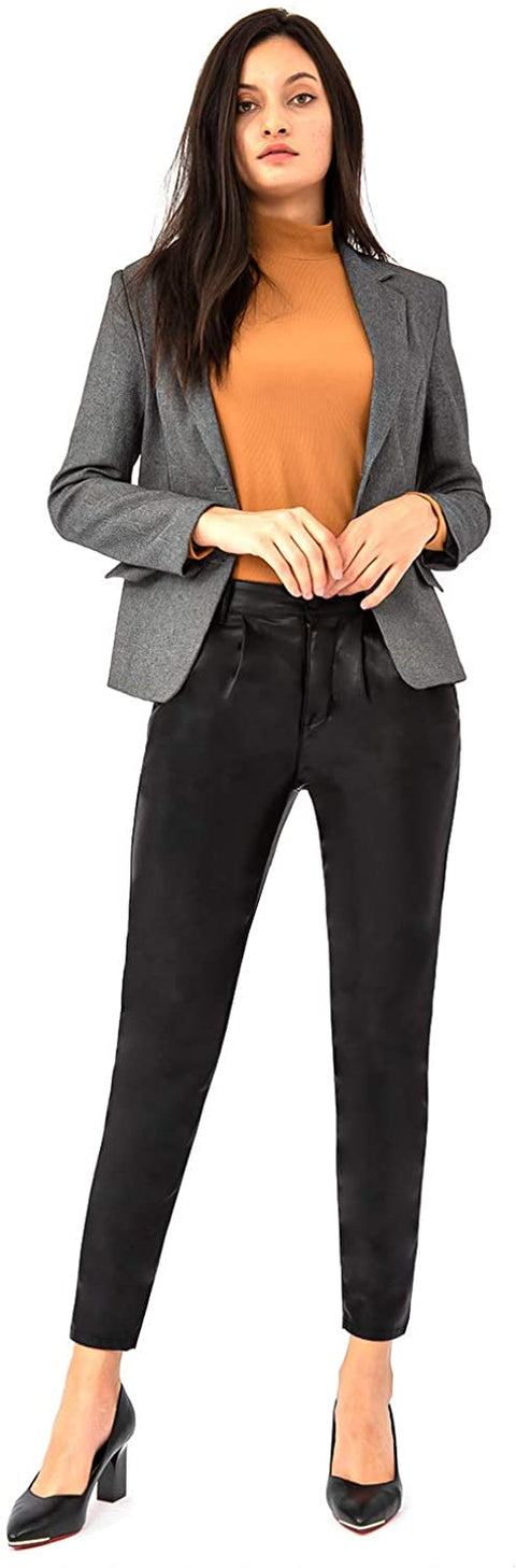 Leather Pants Women Faux Leggings Skinny Stretch Soft Pants with Pockets Work Casual Pants